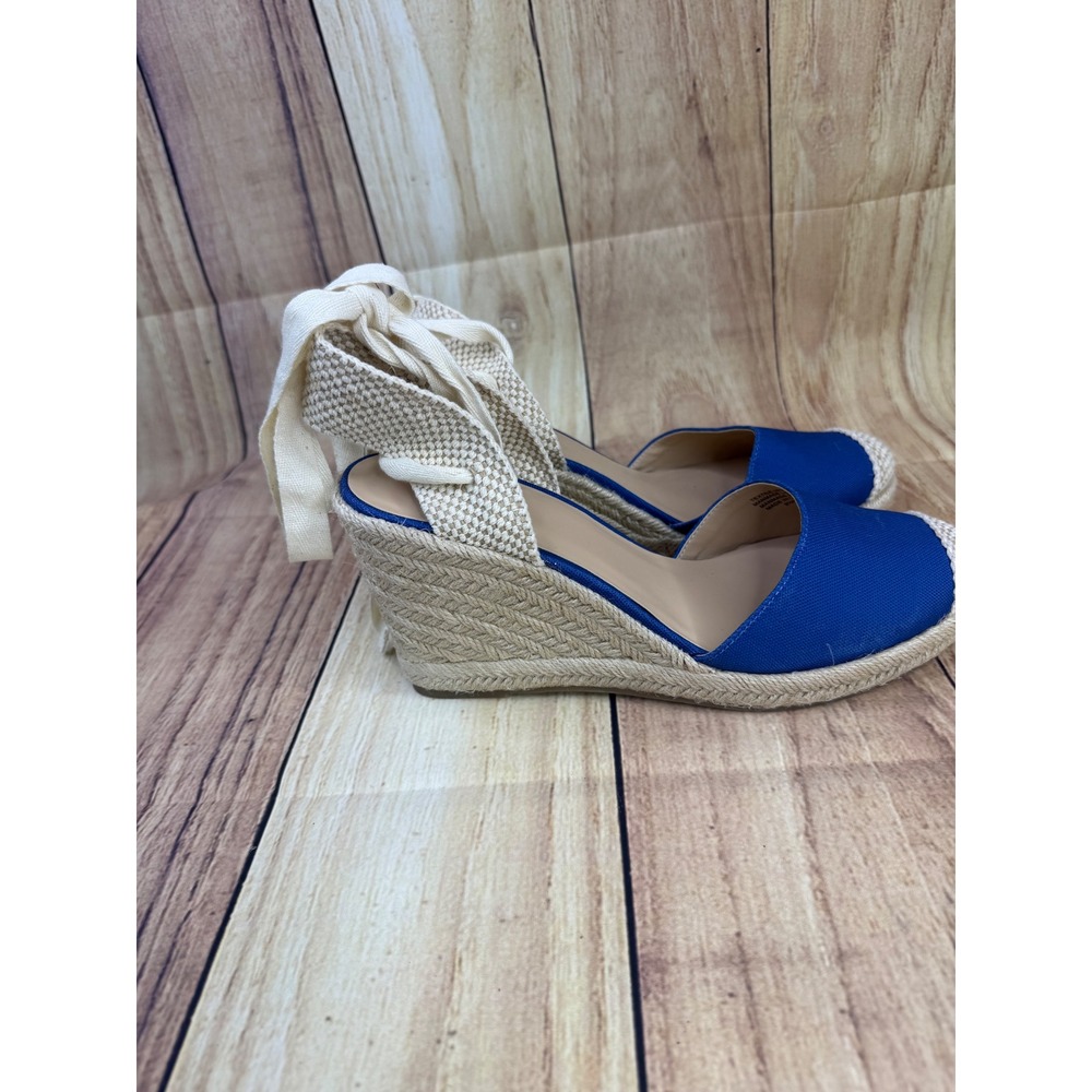 Loft Blue Espadrille Wedge Sandals Lace Up Ankle Tie Size 9.5M